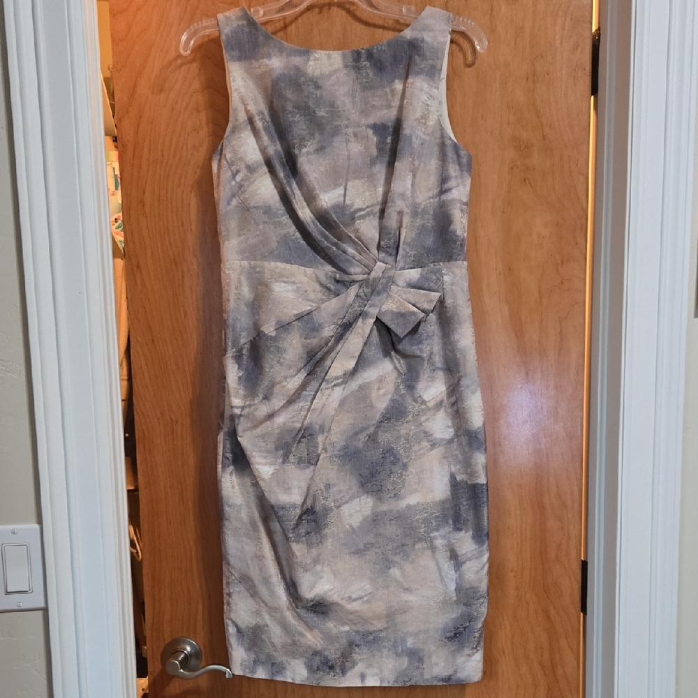 Anne Klein Abstract Gray and Cream Midi Dress